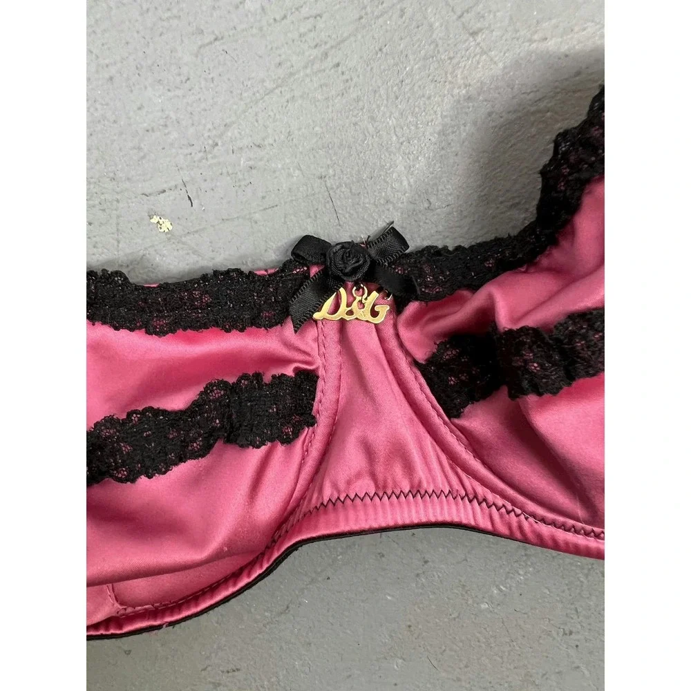 Vintage Dolce & Gabbana Pink‎ Black Satin Bra Size US 36C - Picture 4 of 8
